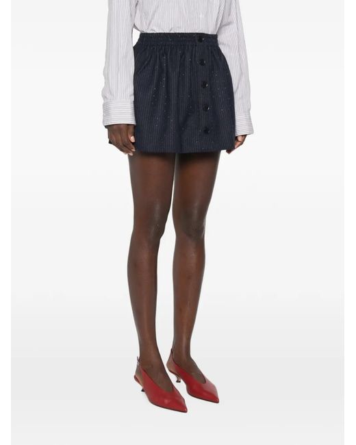 Maje Blue Striped Button-Front Mini Skirt