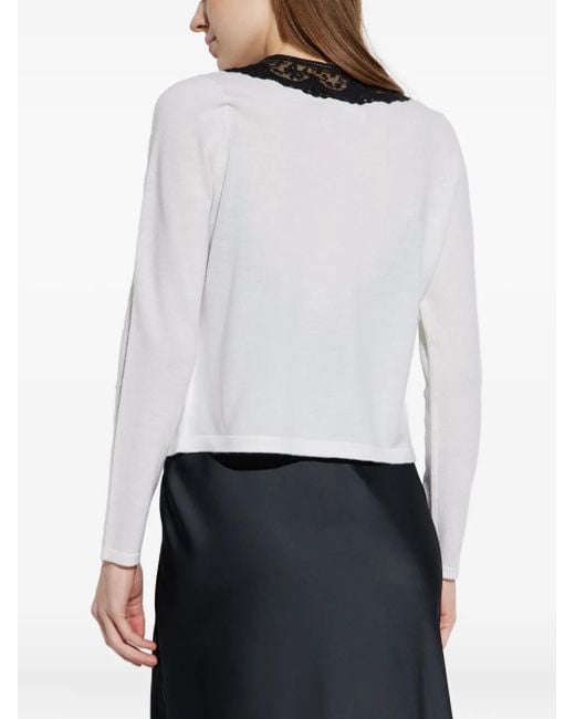 LoveShackFancy White Lace Collared Pocket Cardigan