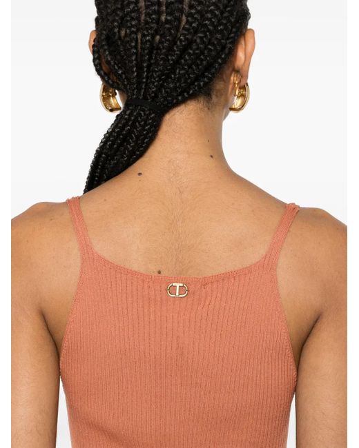 Twinset Orange Haut Sans Manches À Design Nervuré