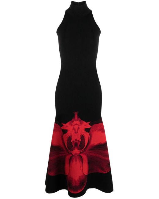 Alexander McQueen Red Ethereal Orchid Maxi Dress