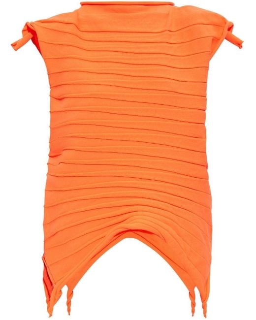 Top asimmetrico a righe di Pleats Please Issey Miyake in Orange