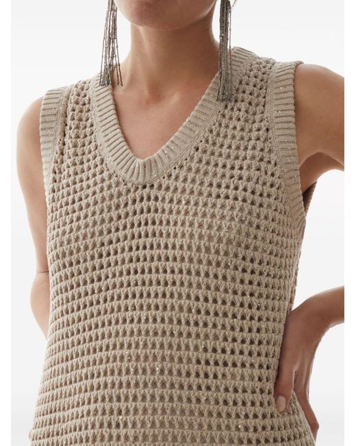 Brunello Cucinelli Natural Open-knit Cotton-blend Maxi Dress