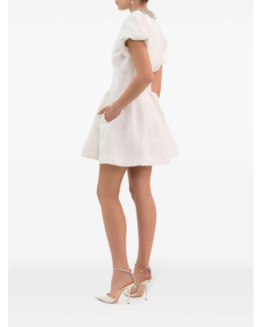 Rebecca Vallance White Embellished Puff-Sleeve Mini Dress