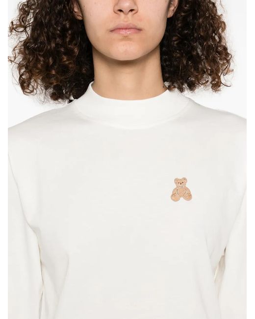 Palm Angels White Whit Crop T-Shirt With Iconic Teddy