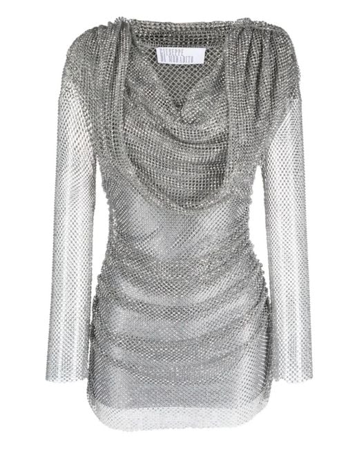 GIUSEPPE DI MORABITO Gray Rhinestone-Embellished Hooded Mini Dress