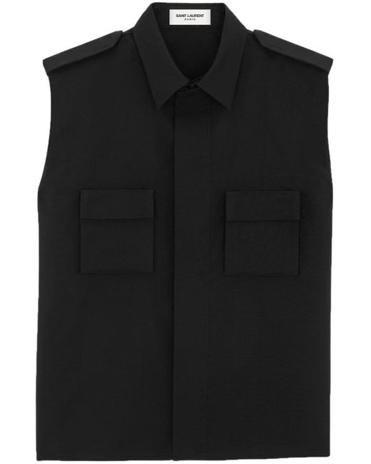 Saint Laurent Black Classic-Collar Sleeveless Shirt for men