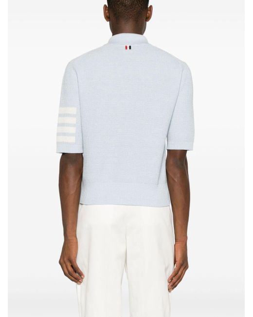Thom Browne Blue 4-bar Waffle-knit Polo Shirt for men