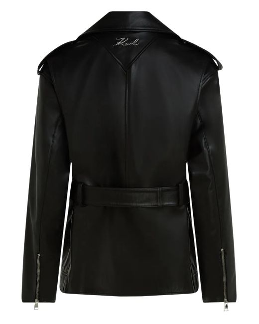 Karl Lagerfeld Black Belted Leather Biker Jacket