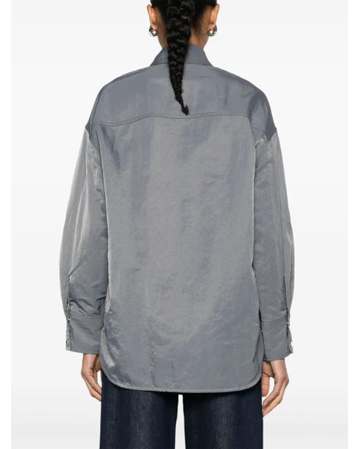 Samsøe & Samsøe Gray Gira Press-Stud Crinkled Shirt