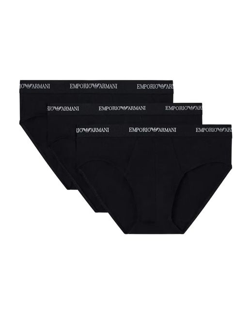 Emporio Armani Black Log-Detailed Elasticated-Waistband Briefs (Pack Of Three) for men