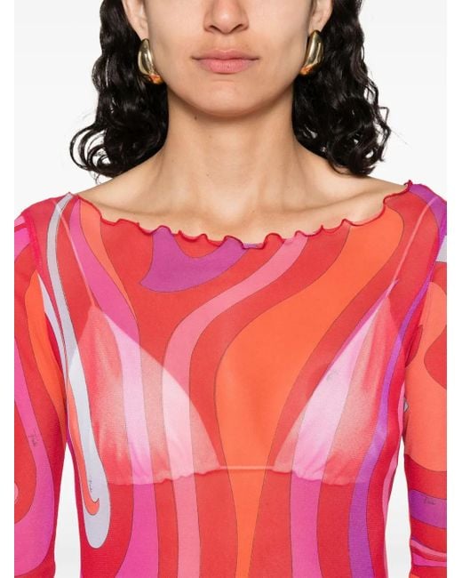 Emilio Pucci Pink Pucci Marmo Printed Midi Tulle Dress