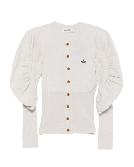 Vivienne Westwood White Puff-Sleeve Buttoned Cardigan