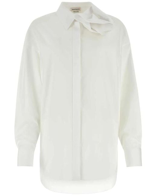 McQueen White Rose-appliqué Shirt