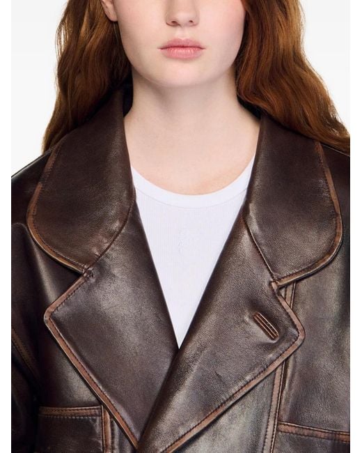 Sandro Black Oversized Leather Jacket