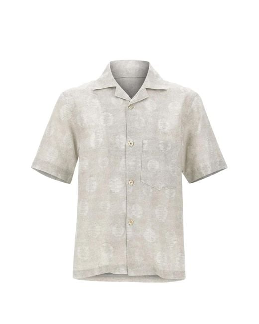 Eleventy White Patterned Camp-Collar Shirt for men