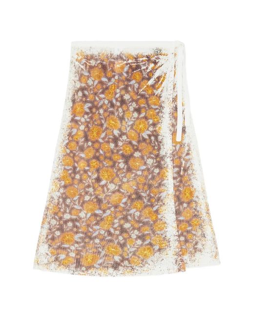 DIESEL White Midi B-Blomette Floral Ribbed Wrap Skirt