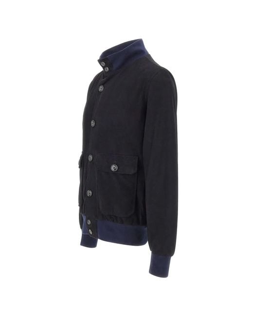 Barba Napoli Blue High-Collar Patch-Pockets Jacket for men