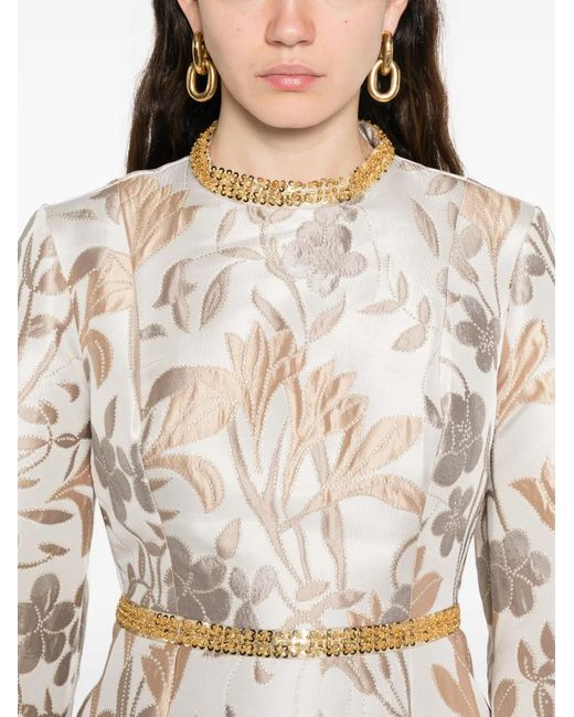 Baruni White Mira Floral-Jacquard Embellished Maxi Dress