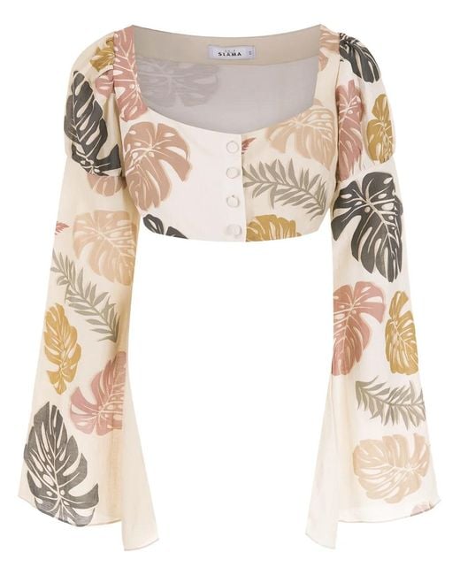 Amir Slama Multicolor Palm Leaf Print Cropped Shirt