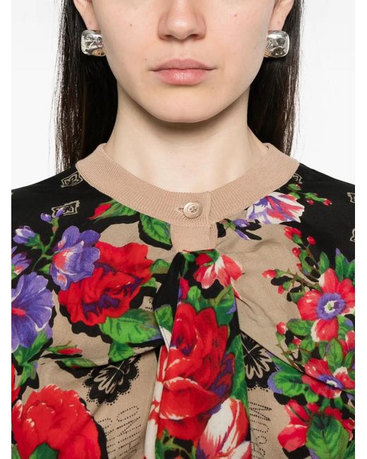 Moschino Red Floral-Print Cardigan
