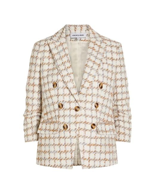 Veronica Beard White Checked Double-Breasted Tweed Jacket