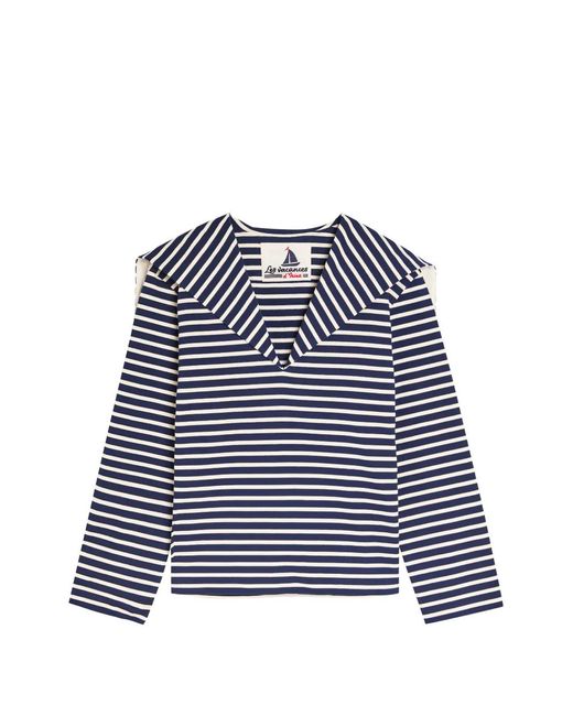 Les Vacances d'Irina Blue Striped V-Neck Top