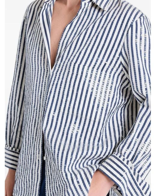 Twp Blue Striped-Pattern Sequin-Embellishment Shirt