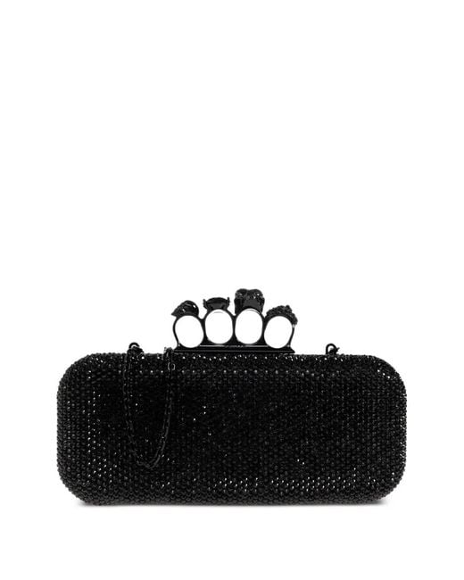 McQueen Black Knuckle Crystal-Embellished Clutch Bag