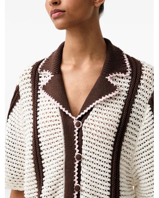 Stine Goya Natural Crochet-Knit Striped Cardigan