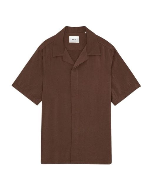 NN07 Brown Hank Revere-Collar Short-Sleeve Shirt for men