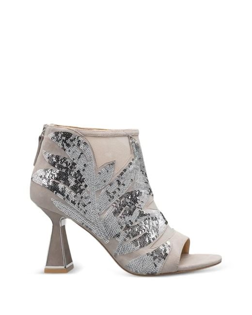 Kat Maconie White Sequin-Embellished Peep-Toe Ankle Boots