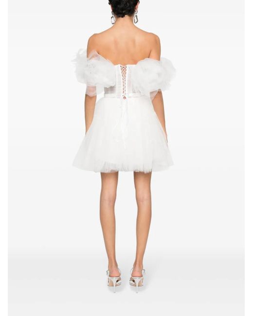 Ana Radu White Floral-Appliqué Tulle Mini Dress