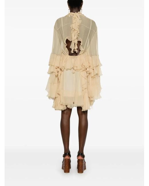 Chloé Natural Ruffled Silk Mini Dress