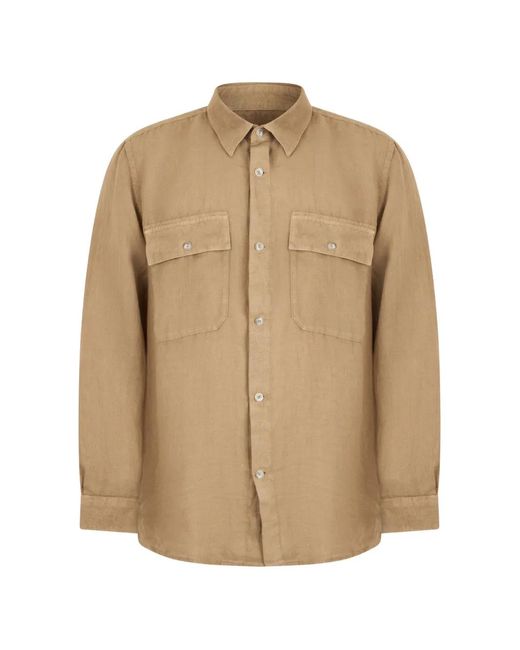 120% Lino Natural Flap-Pockets Linen Shirt for men