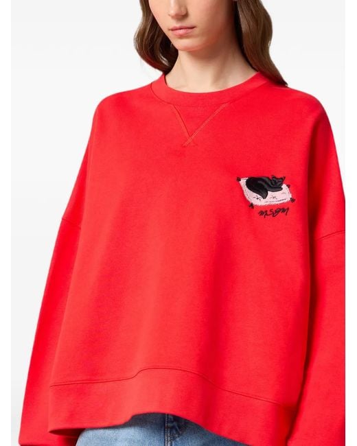 MSGM Red Cat-Patch Sweatshirt