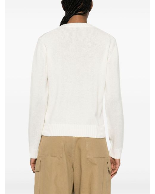 Moncler White Embroidered-Logo Knitted Jumper