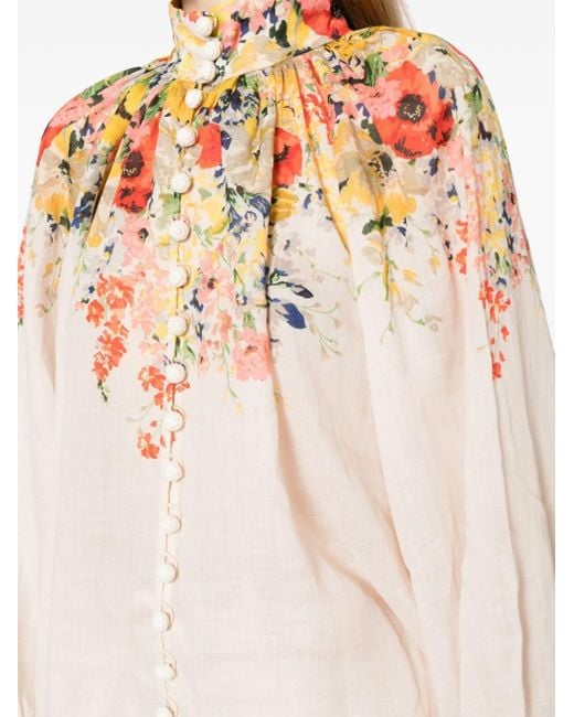 Blusa Alight in lino con stampa floreale di Zimmermann in White