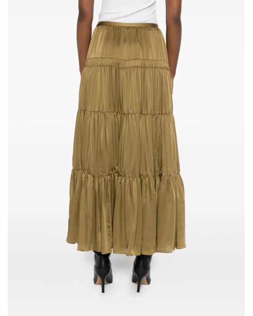 Ulla Johnson Green Silk Tiered A-Line Skirt