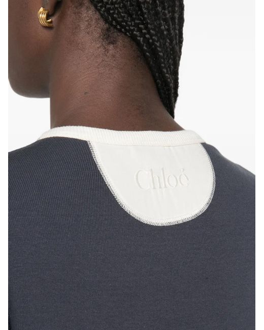 Chloé Blue Button-Placket Long-Sleeve Top