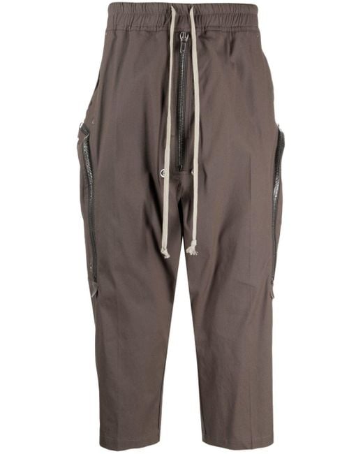 Rick Owens Brown Drawstring-waist Cropped Cotton Trousers for men