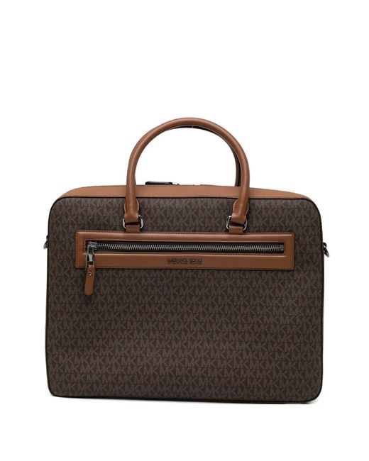 Michael Kors Brown Monogram Zip Briefcase for men