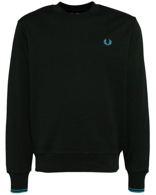 Fred Perry Black Logo-Embroidered Cotton Sweatshirt for men