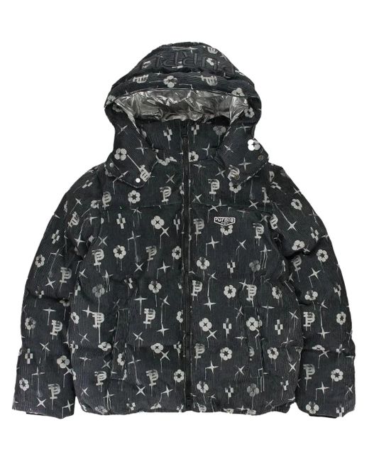 Purple Brand Black Printed Corduroy Padded Jacket for men
