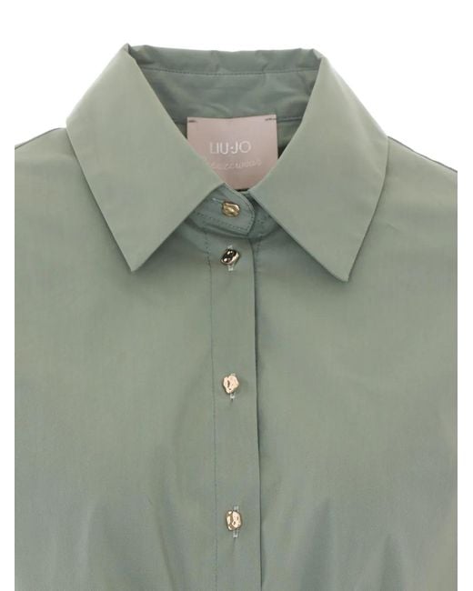 Liu Jo Green Front-Tie Short-Sleeve Cotton Shirt