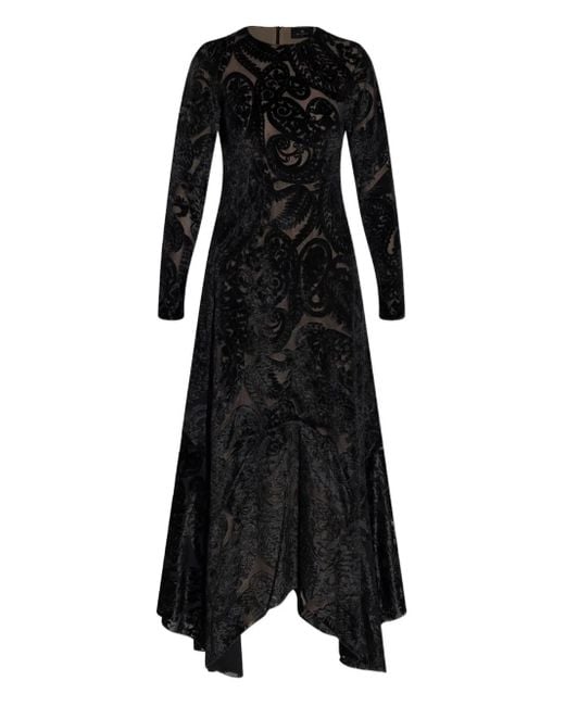 Etro Black Paisley-Print Velvet Midi Dress