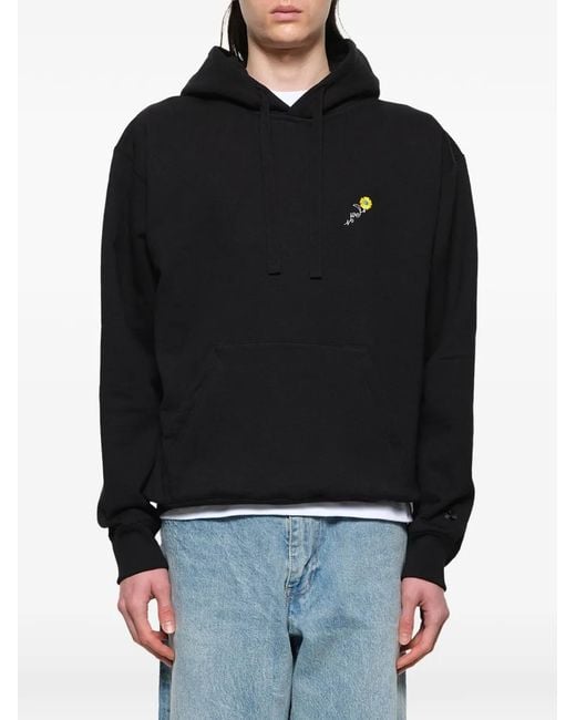 vowels Black Floral-Embroidered Hoodie for men