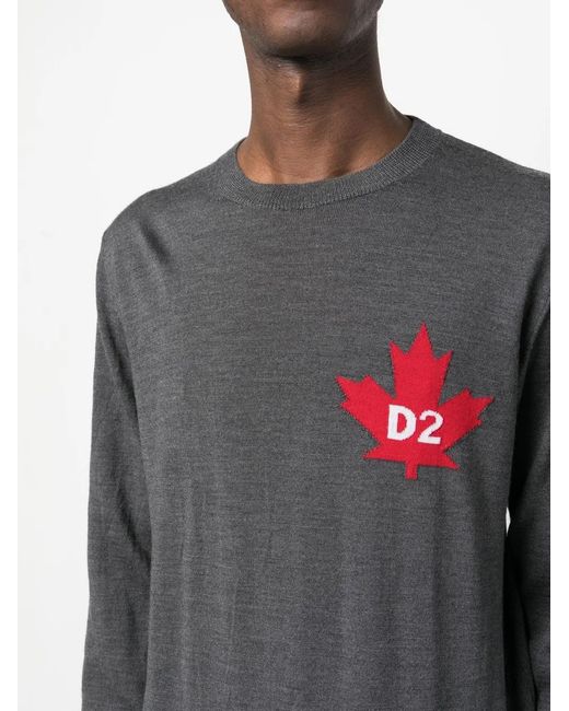 DSquared² Gray D2 Leaf Wool Sweater for men