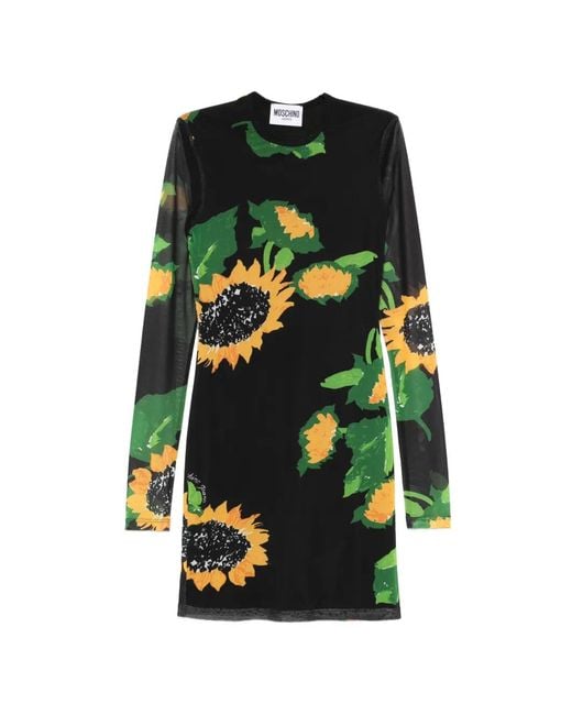 Moschino Black Robe Imprimée À Manches Longues