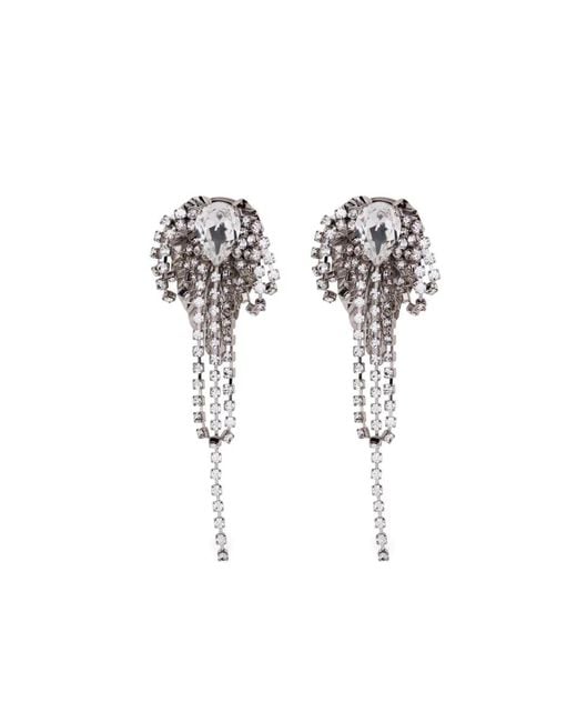 Alessandra Rich White Crystal-Embellished Fringed Earrings