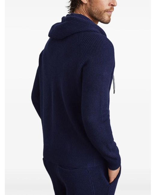 Brunello Cucinelli Blue Cashmere Hoodie for men